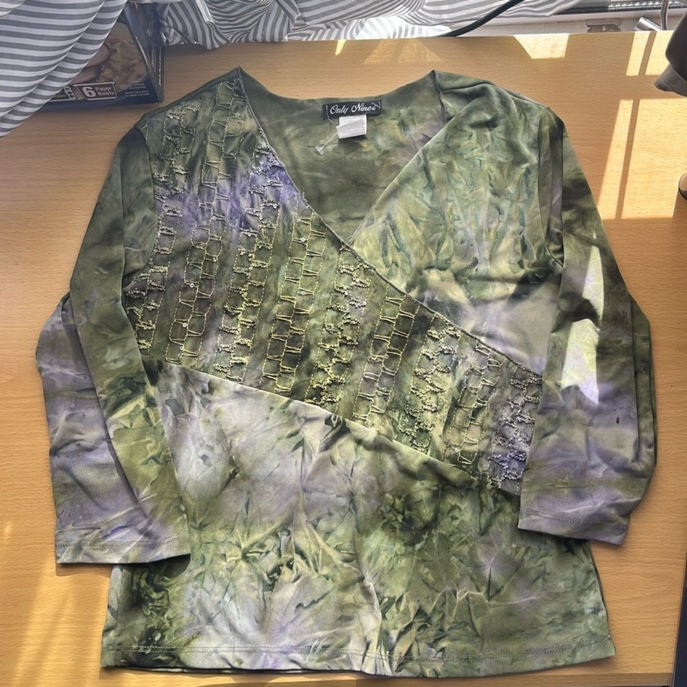 Vintage Y2K Textured Medium USA Made Blouse Top 3/4 Sleeve